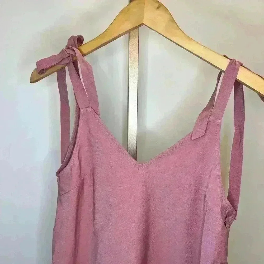 Topshop Women's Pink Side Button Mini Slip Dress Size 2 Sleeveless - Picture 7 of 13